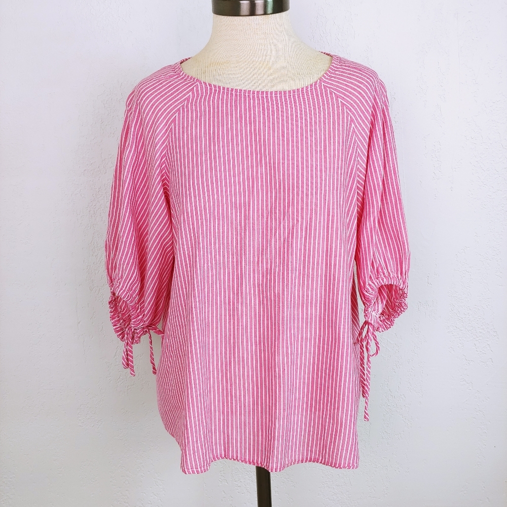 Ava & Viv Pink and White Striped 3/4 Sleeve Top